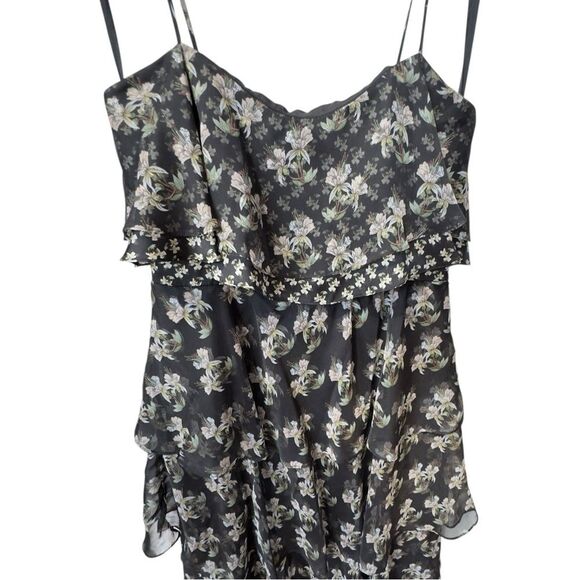 Jill Jill Stuart Sleeveless Spaghetti Strap Black Floral Kiera Ruffle Gown. 6. - Picture 4 of 11